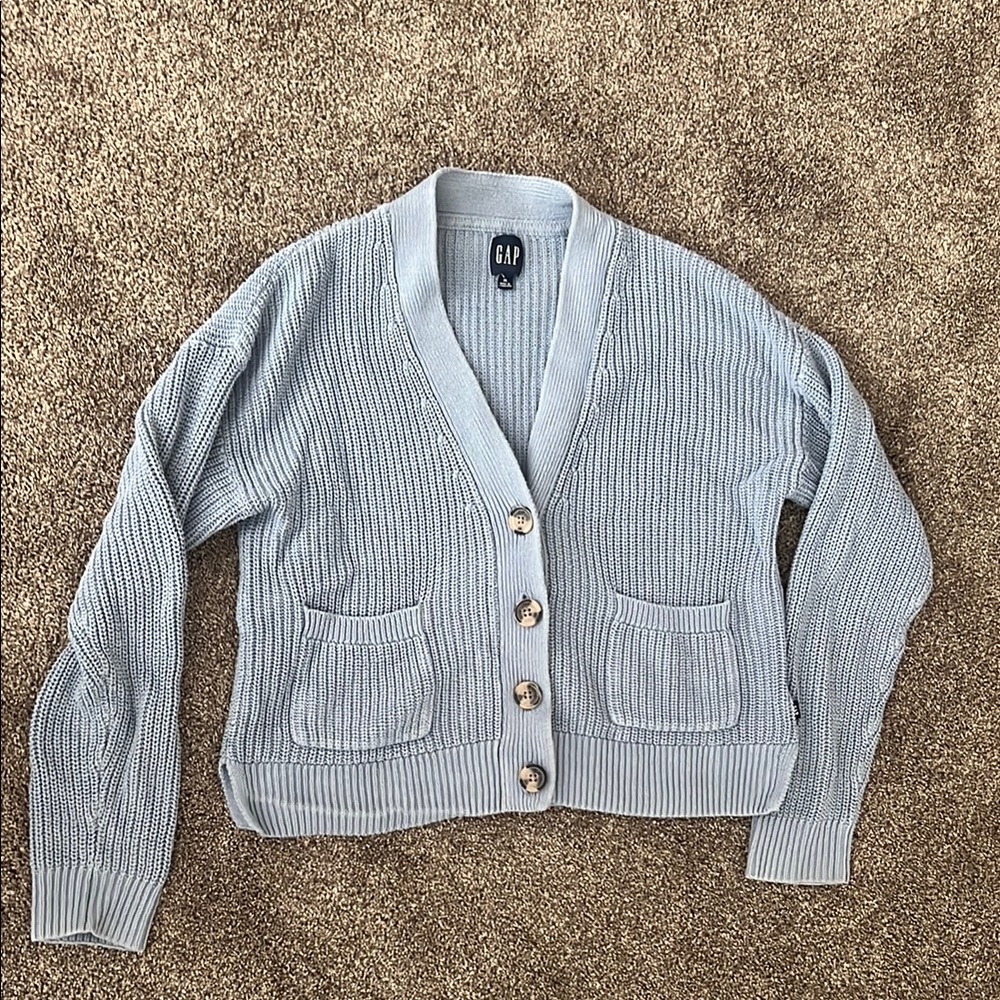 GAP Blue Ribbed Knit Cardigan Sweater